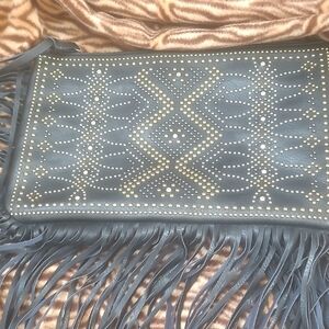 Fringed Studded Clutch With Extended Strap